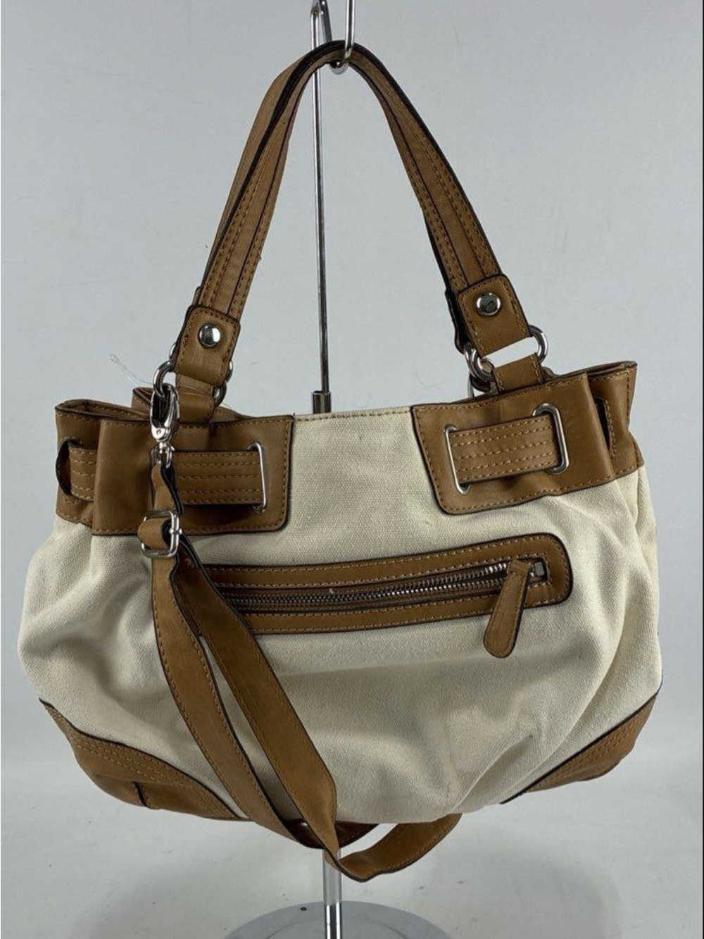 Etienne Aigner Cream Canvas Shoulder Bag with Tan  Trim NWT - Picture 5 of 14